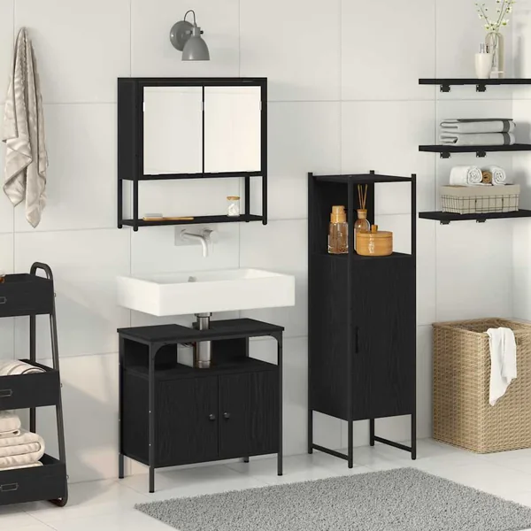 Ensemble de mobilier de salle de bain avec étagère 3 pcs Noir