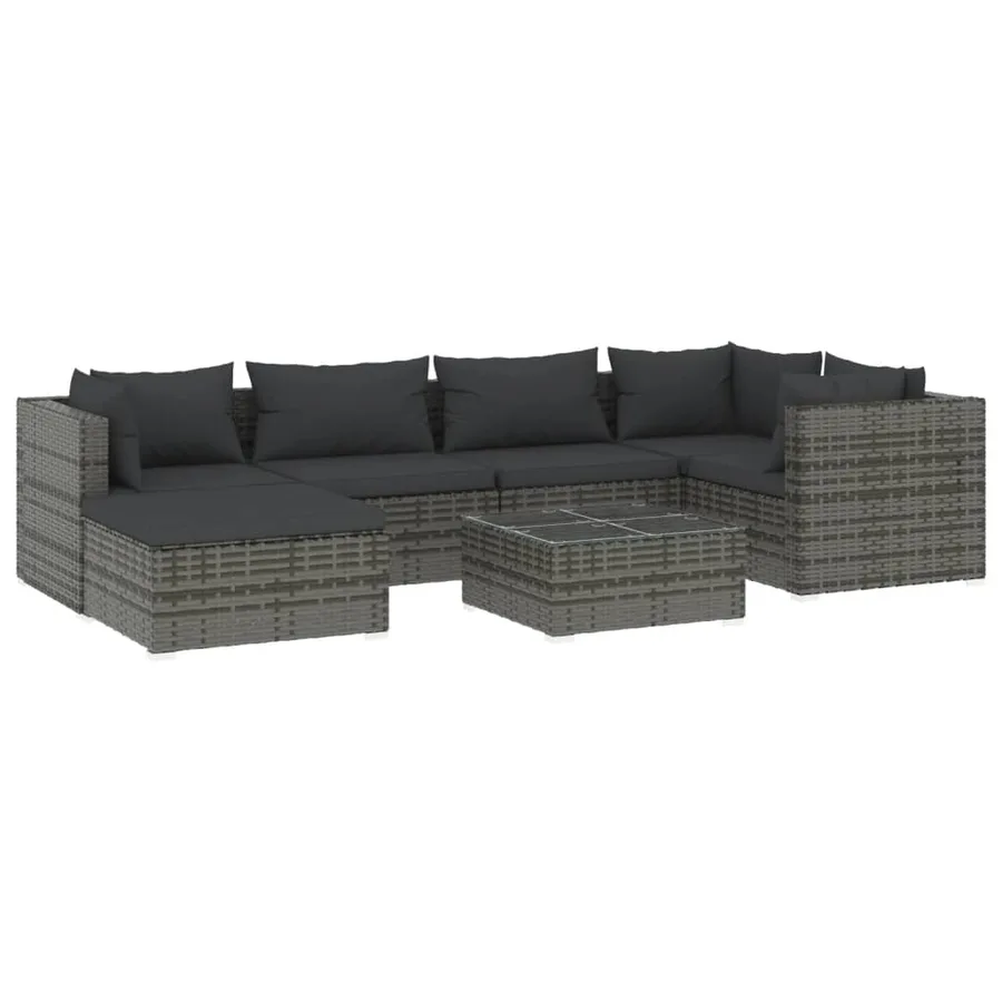 Salon de jardin 7 pcs avec coussins Résine tressée Gris - 2
