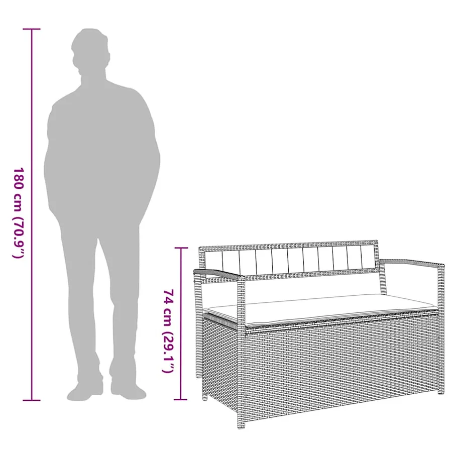 Banc de rangement de jardin avec coussin marron résine tressée - 11
