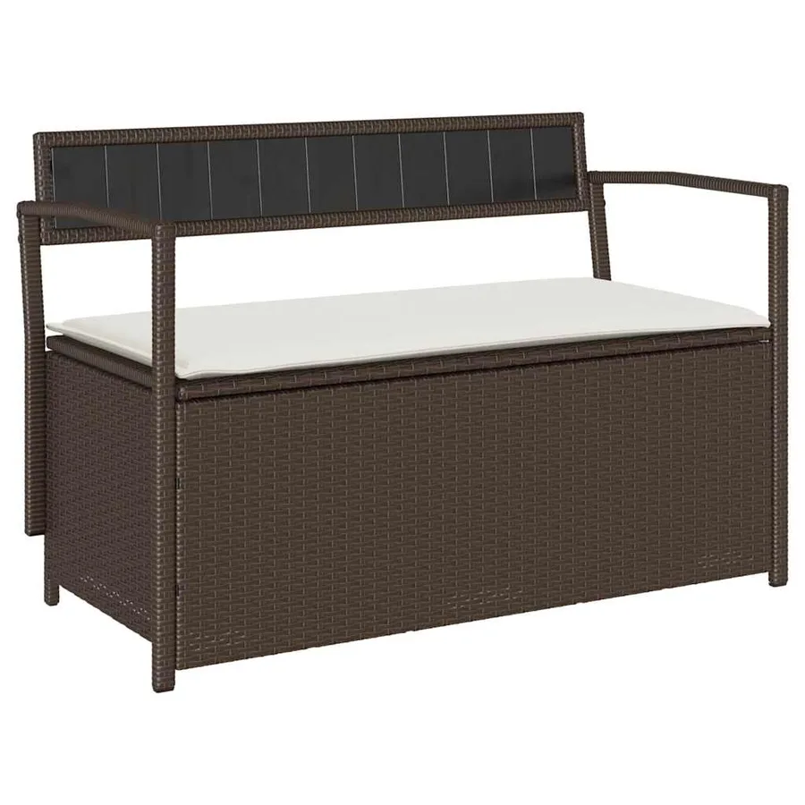 Banc de rangement de jardin avec coussin marron résine tressée - 2