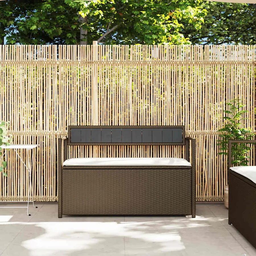 Banc de rangement de jardin avec coussin marron résine tressée - 3