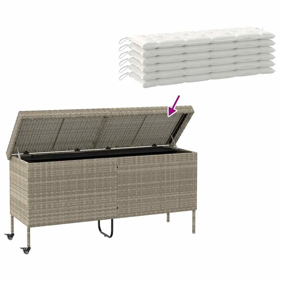 Boîte de rangement de jardin et roues gris clair résine tressée - 7