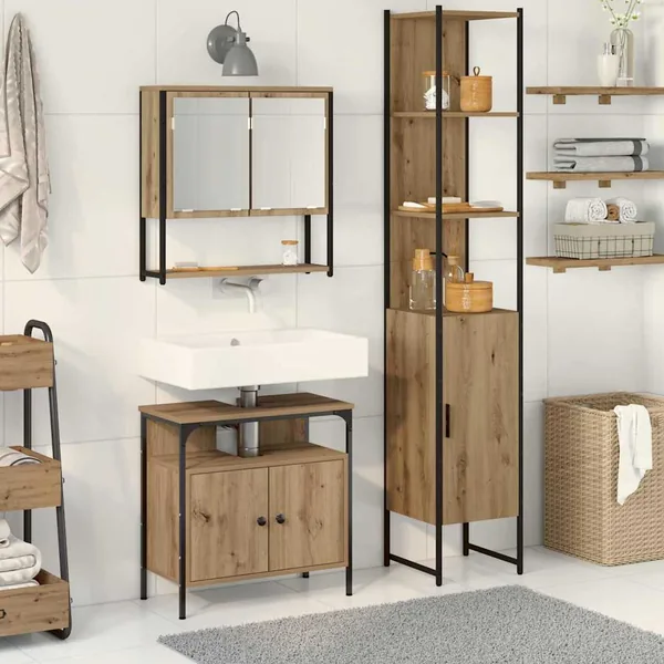 Ensemble de mobilier de salle de bain 3 pc Chêne artisanal