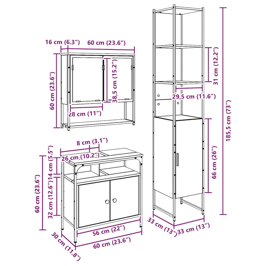 Ensemble de mobilier de salle de bain 3 pc Chêne artisanal - 17