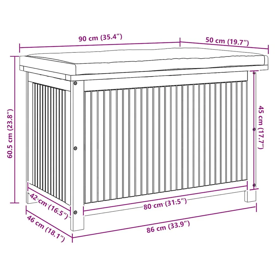 Boîte à coussins d'extérieur 90x50x60,5 cm bois massif d'acacia - 12
