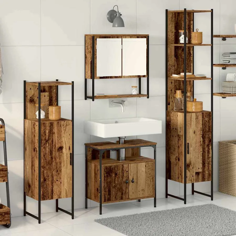 Ensemble de mobilier de salle de bain 4 pcs Bois ancien