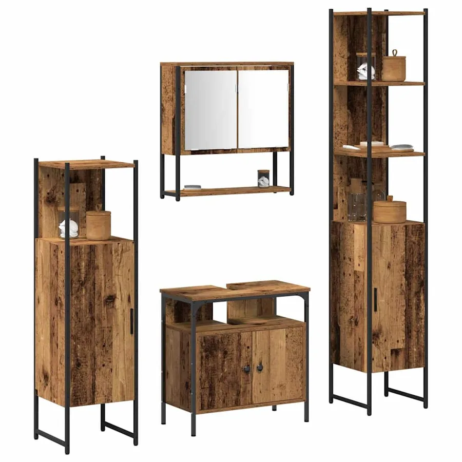 Ensemble de mobilier de salle de bain 4 pcs Bois ancien - 3
