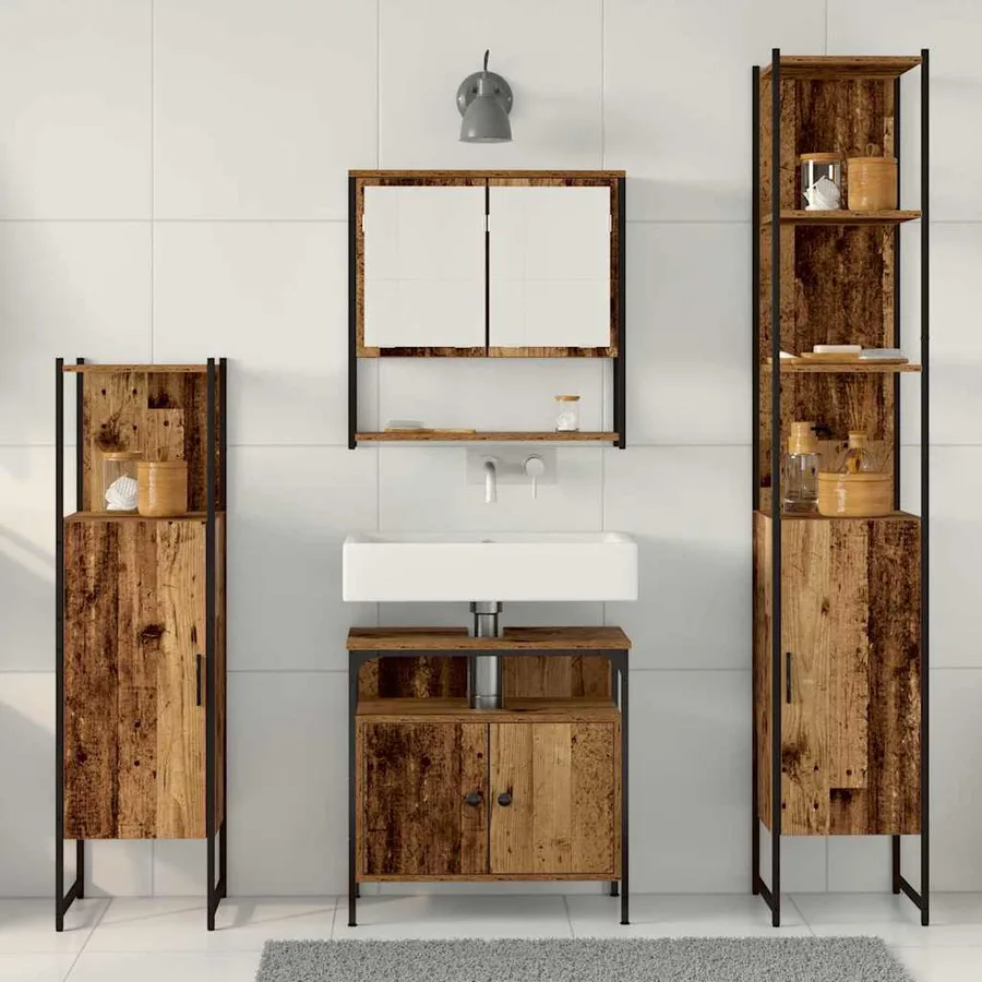 Ensemble de mobilier de salle de bain 4 pcs Bois ancien - 4