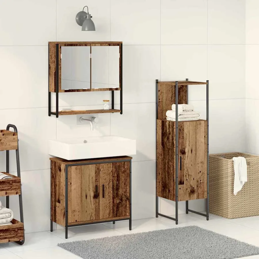 Ensemble de mobilier de salle de bain avec étagère 3 pcs Marron