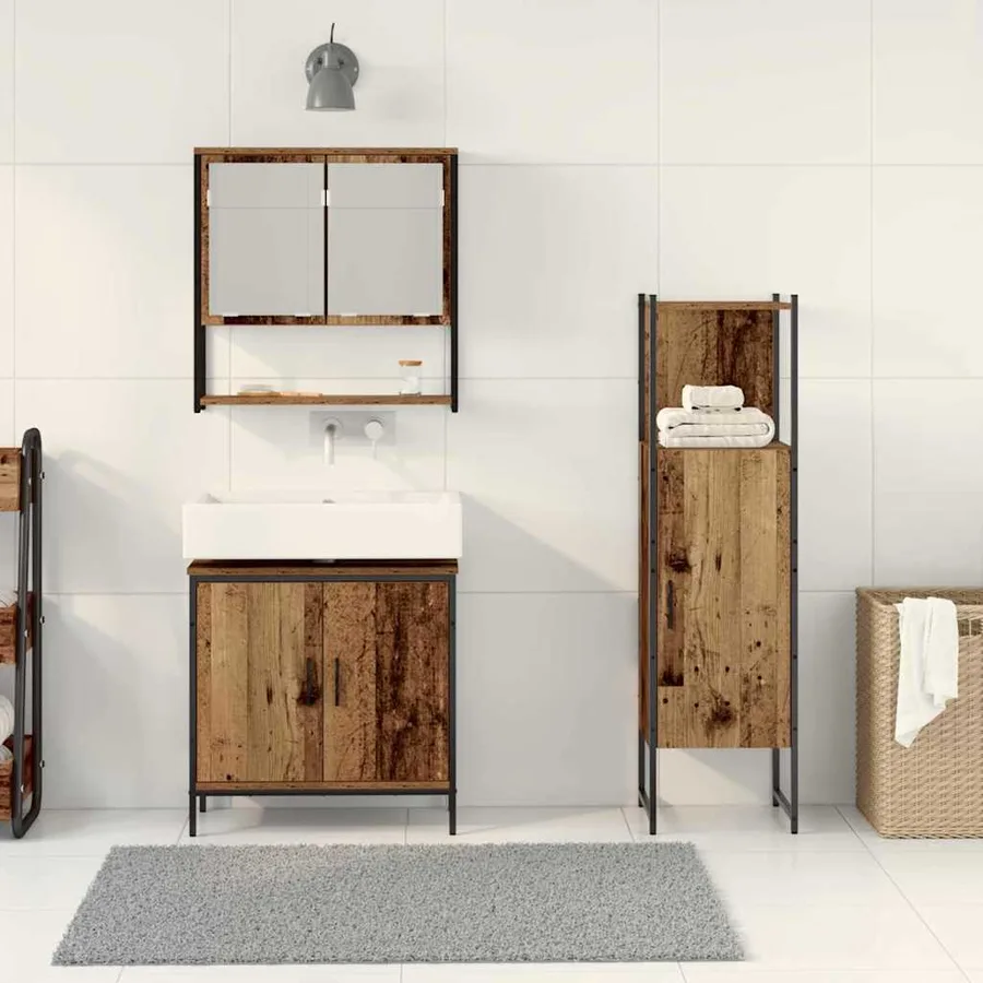 Ensemble de mobilier de salle de bain avec étagère 3 pcs Marron - 4