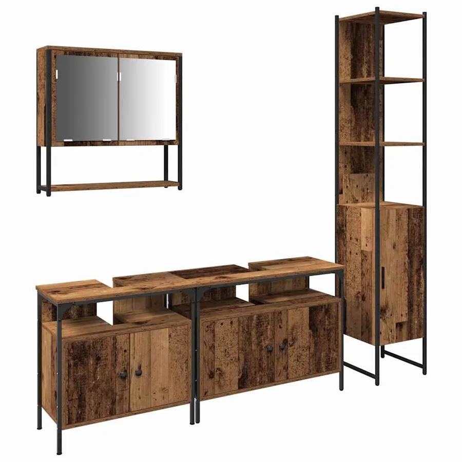 Ensemble de mobilier de salle de bain 4 pcs Bois Ancien - 2