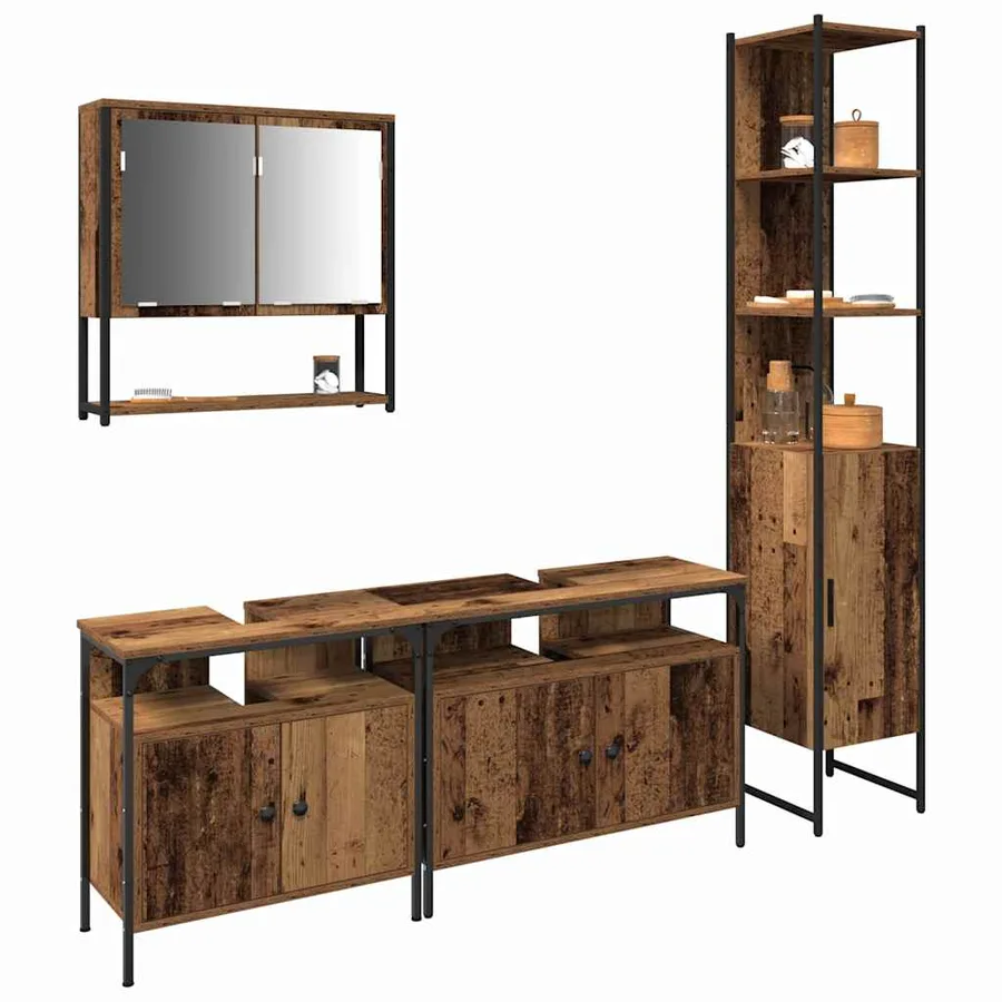 Ensemble de mobilier de salle de bain 4 pcs Bois Ancien - 3