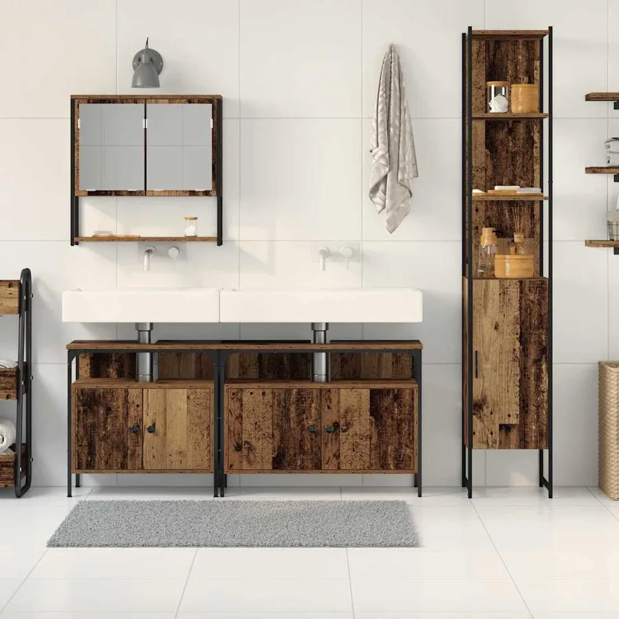 Ensemble de mobilier de salle de bain 4 pcs Bois Ancien - 4