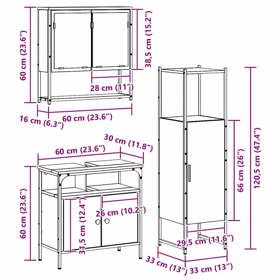 Ensemble de mobilier de salle de bain avec étagère 3 pcs Marron - 14