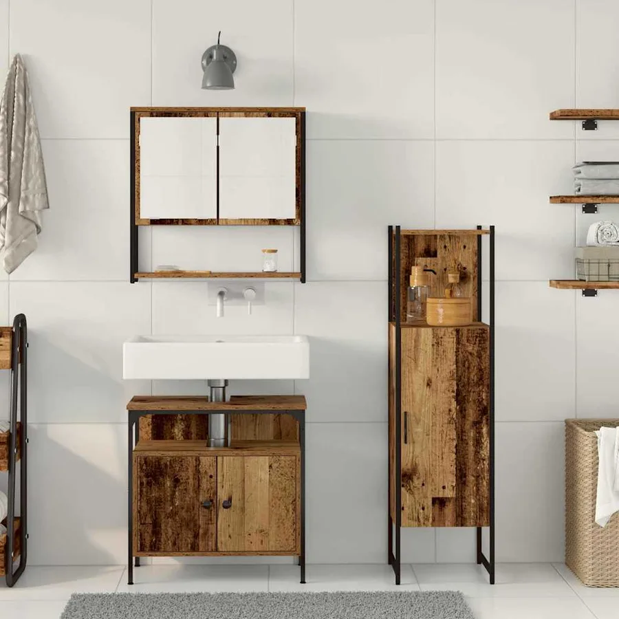 Ensemble de mobilier de salle de bain avec étagère 3 pcs Marron - 4