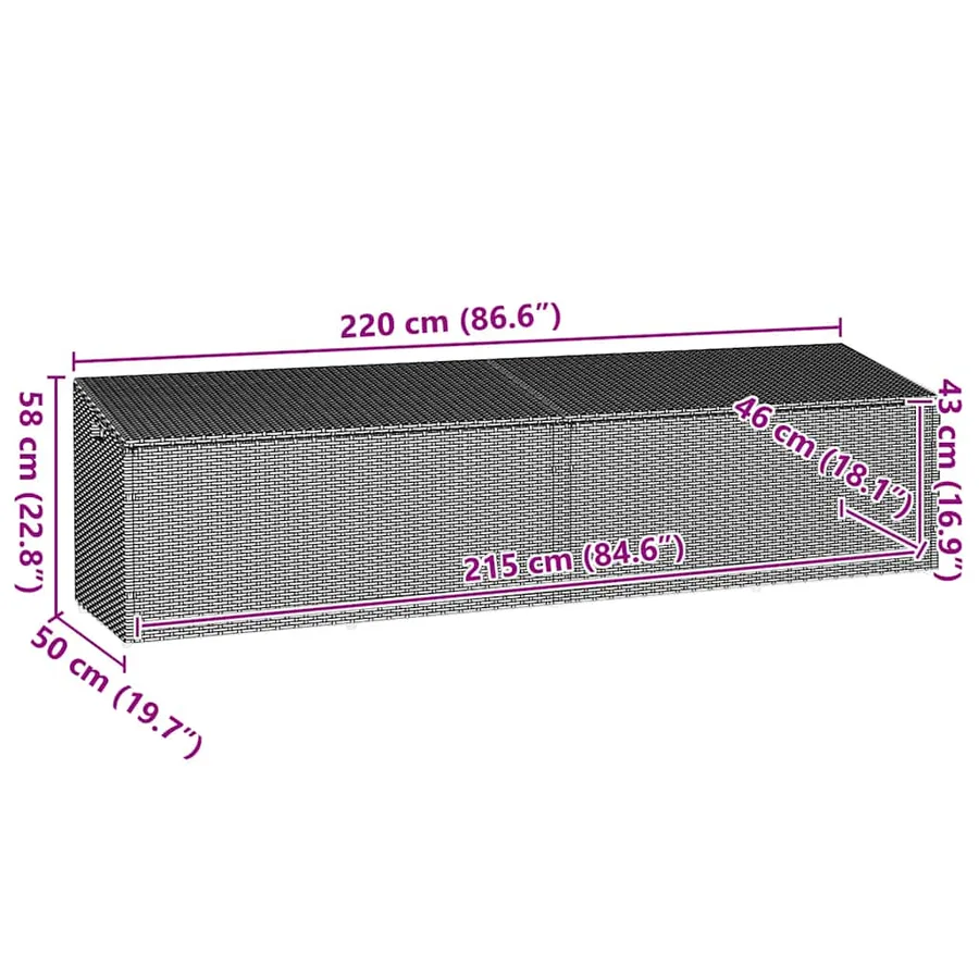Boîte de rangement de jardin gris clair 220x50x58 cm rotin - 10