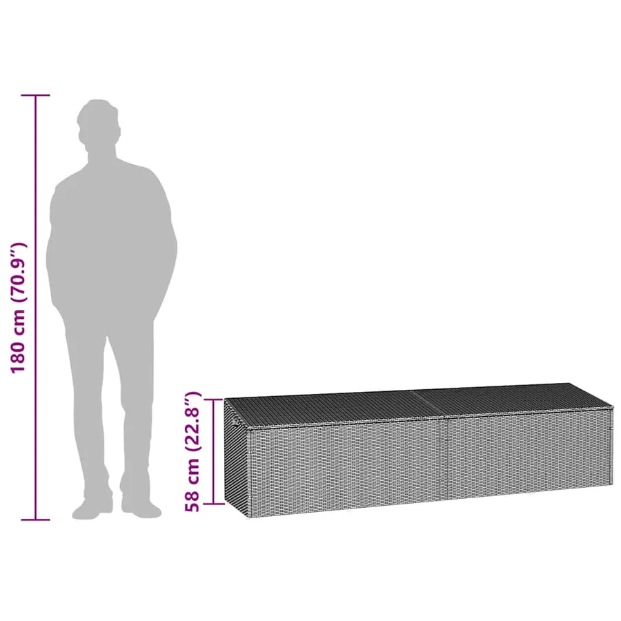 Boîte de rangement de jardin gris clair 220x50x58 cm rotin - 11