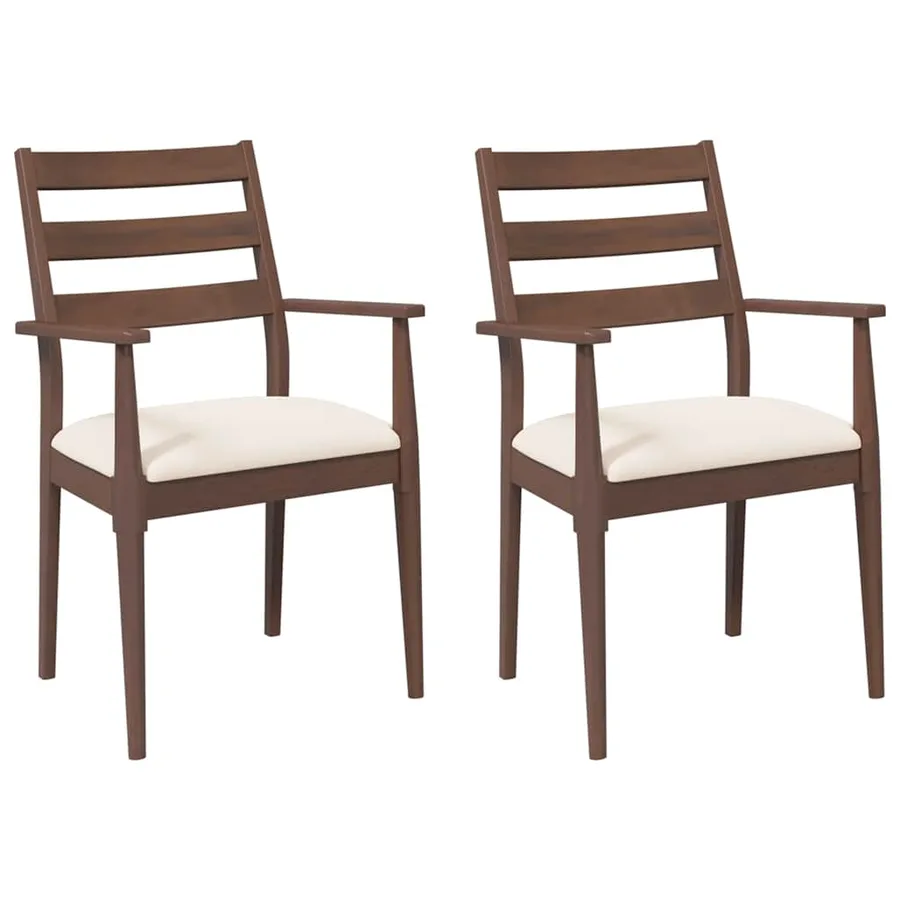 Chaises de salle à manger avec coussins (2 pcs) bois massif marron caoutchouc - 2