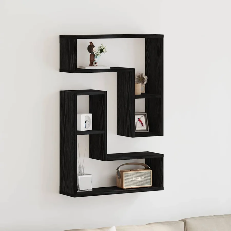 Étagère Murale avec étagère 2 pcs Chêne noir 50 x 15 x 85 cm