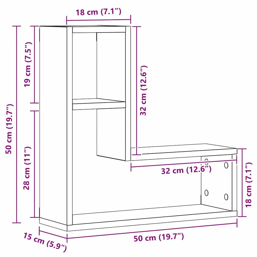 Étagère Murale avec étagère 2 pcs Chêne noir 50 x 15 x 85 cm - 11