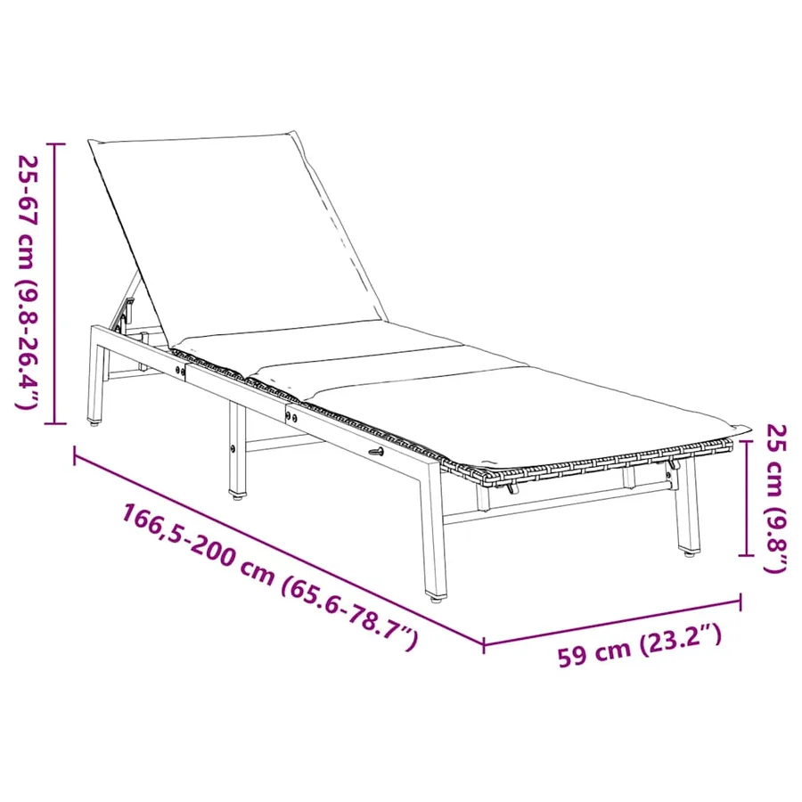 Chaise longue avec coussin gris résine tressée - 12
