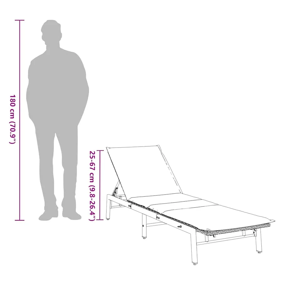 Chaise longue avec coussin gris résine tressée - 13