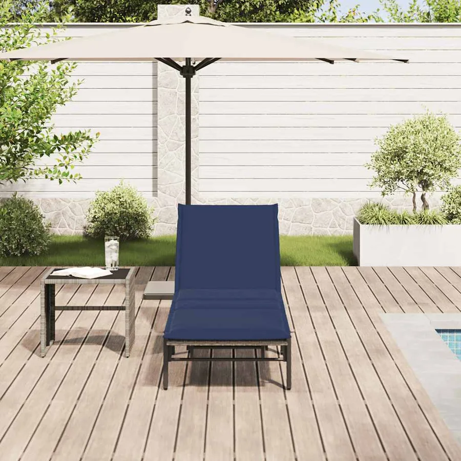 Chaise longue avec coussin gris résine tressée - 3