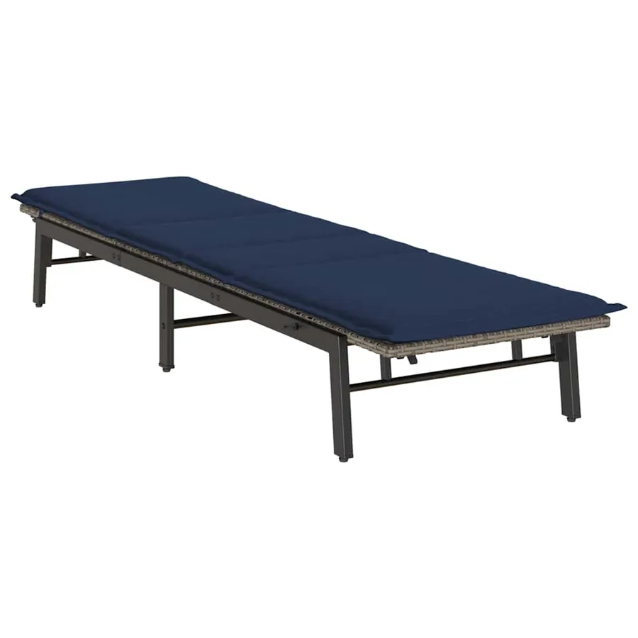 Chaise longue avec coussin gris résine tressée - 4
