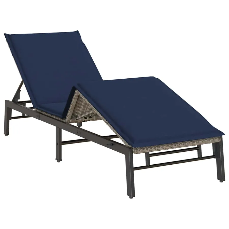 Chaise longue avec coussin gris résine tressée - 5