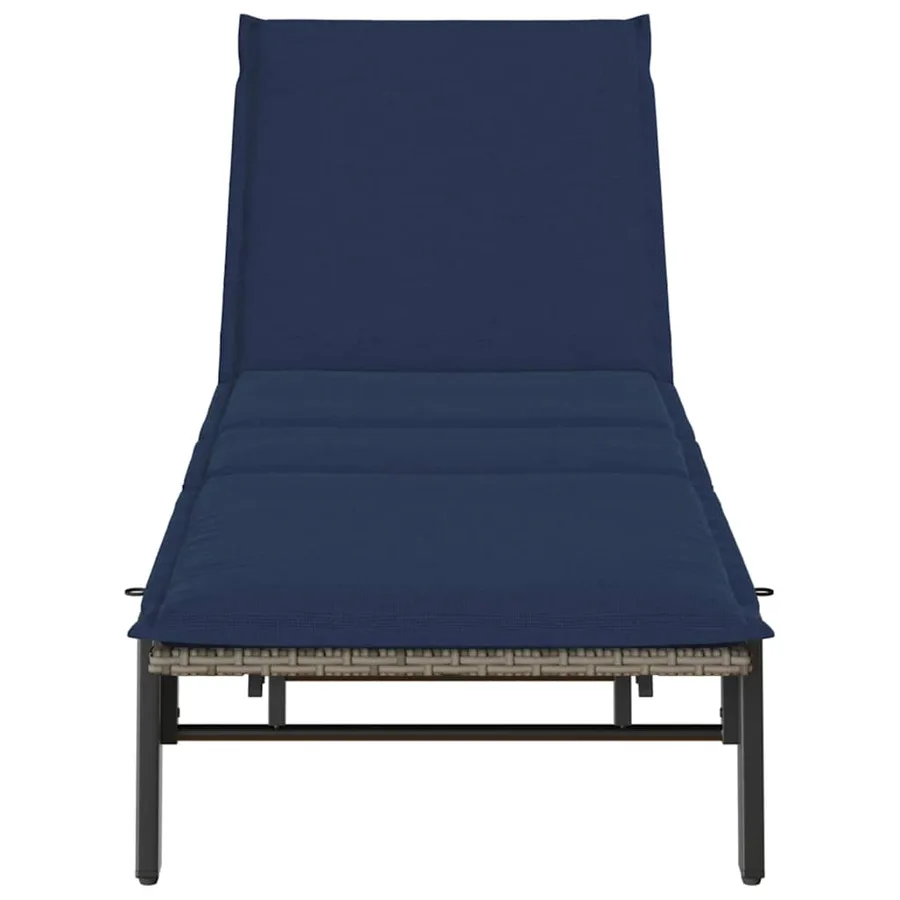 Chaise longue avec coussin gris résine tressée - 6