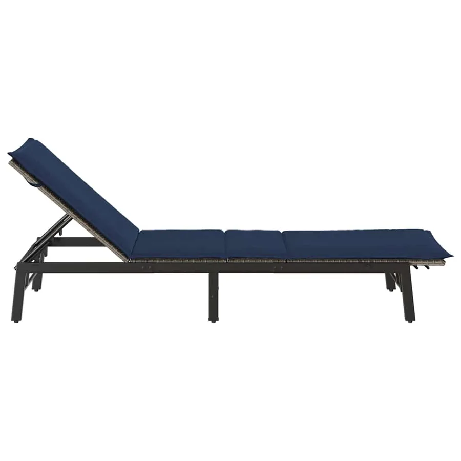 Chaise longue avec coussin gris résine tressée - 7