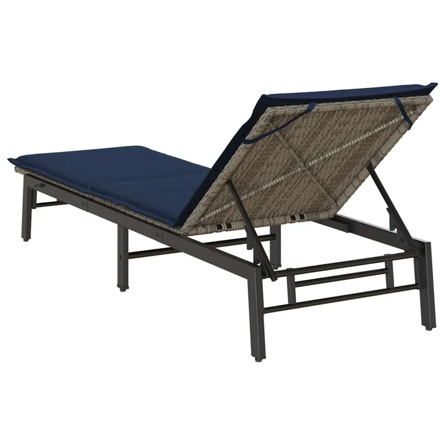 Chaise longue avec coussin gris résine tressée - 8