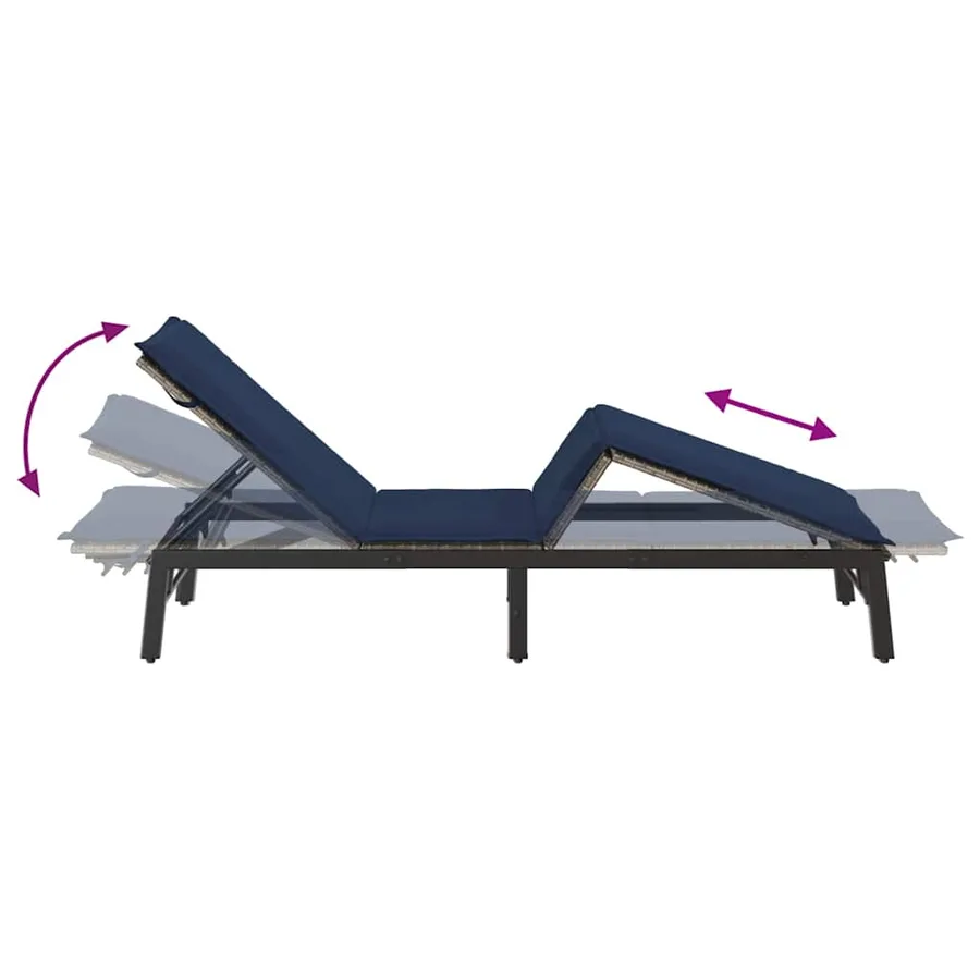 Chaise longue avec coussin gris résine tressée - 9