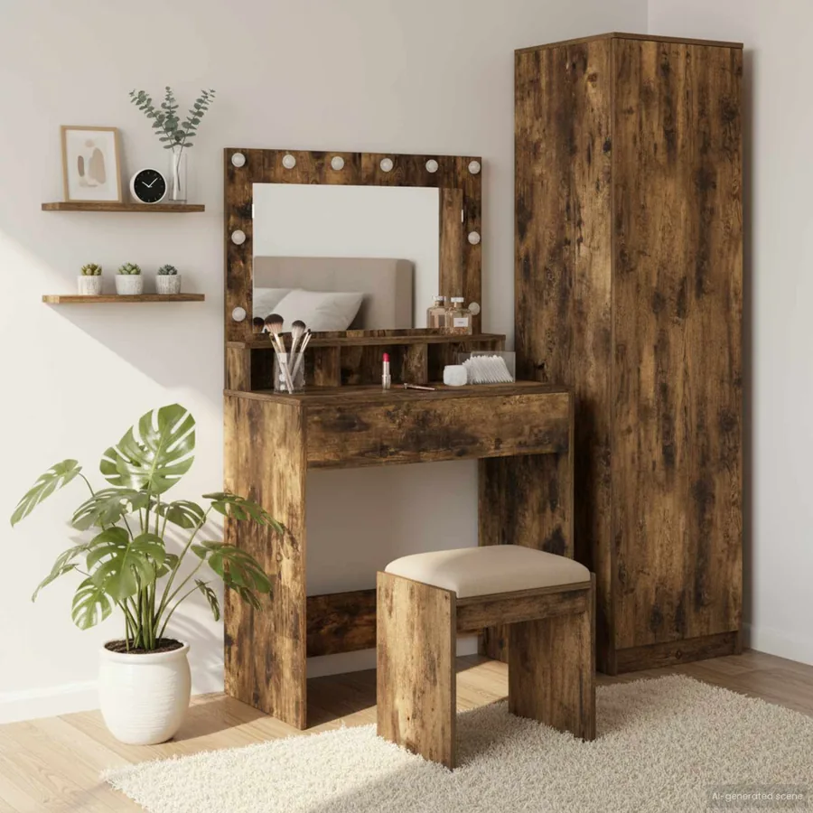 Table de Toilette avec étagère Chêne fumé 75,5 x 41 x 135 cm