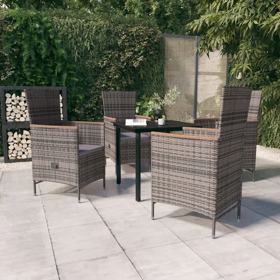 Ensemble à manger de jardin avec coussins 5 pcs Gris