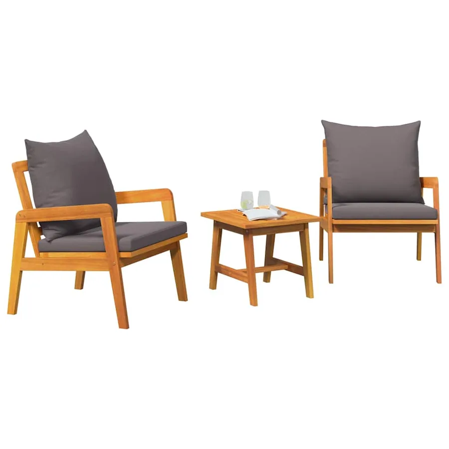 Ensemble bistrot avec coussin 3 pcs Marron Bois d'Acacia Massif - 3