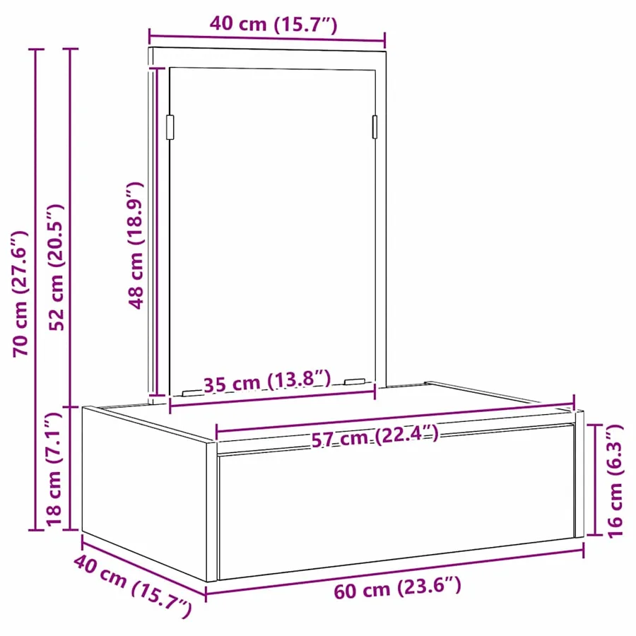 Table de Toilette Noir 60 x 40 x 70 cm Bois d'ingénierie - 13