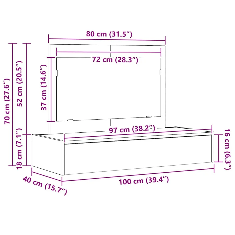 Table de Toilette Blanc 100 x 40 x 70 cm Bois d'ingénierie - 13