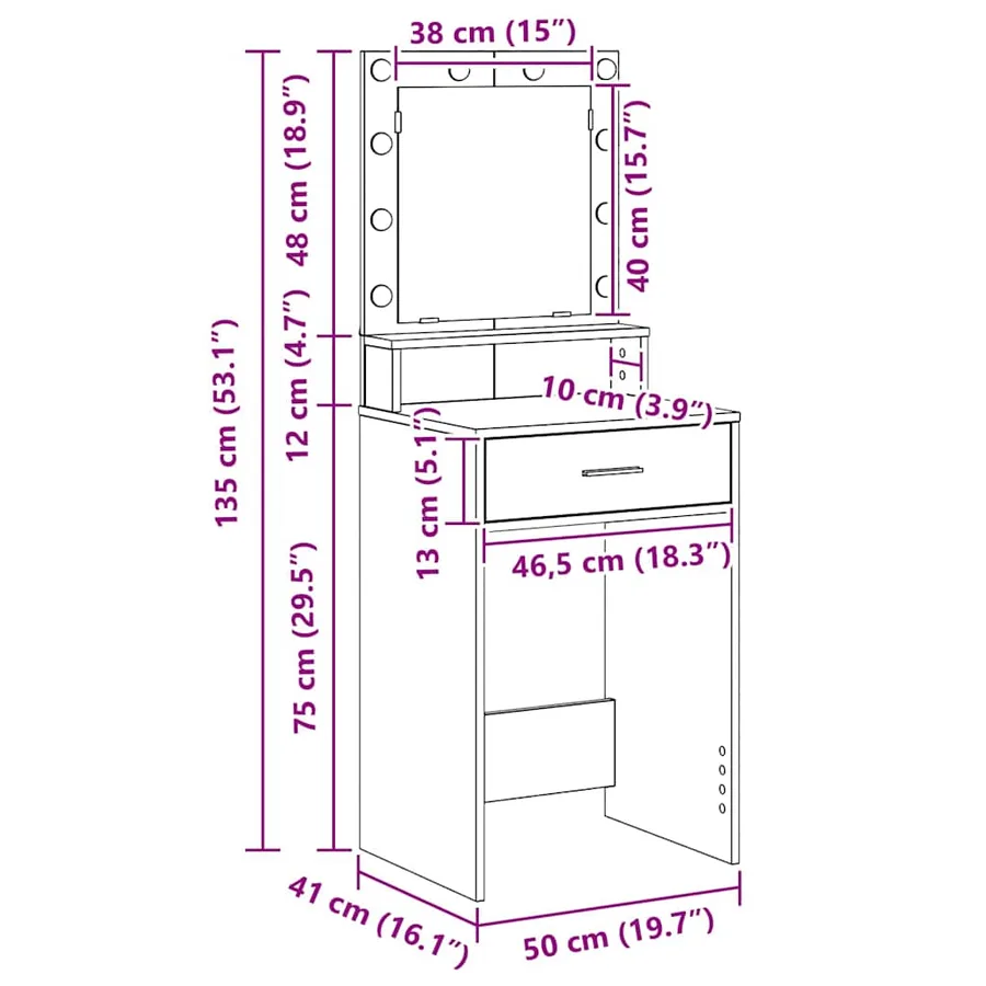 Table de Toilette avec tiroir Gris Sonoma 50 x 41 x 135 cm - 14