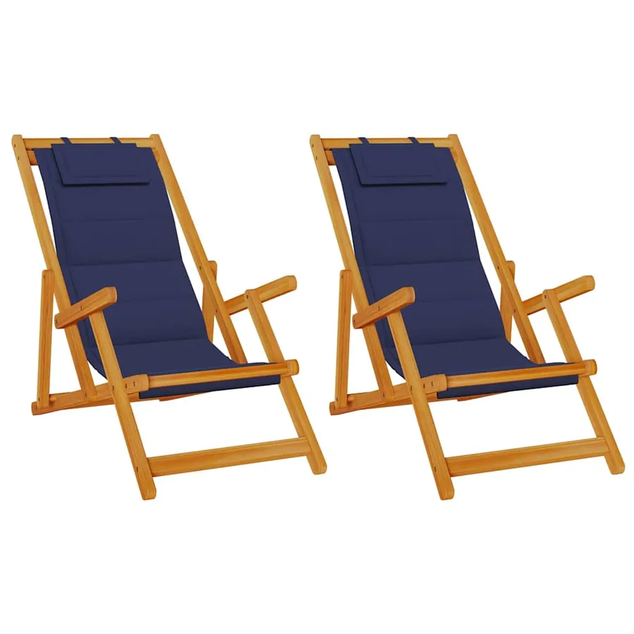 Chaise de plage avec coussin 2 pcs Marron Bois d'Acacia Massif - 2