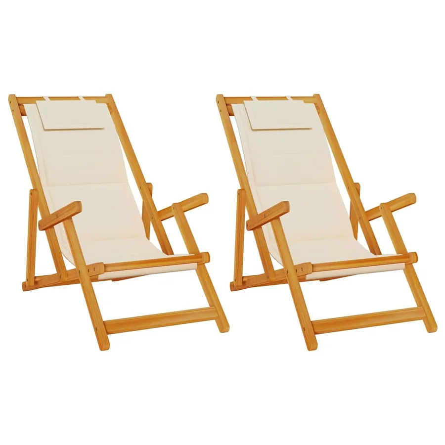 Chaise de plage avec coussin 2 pcs Marron Bois d'Acacia Massif - 2