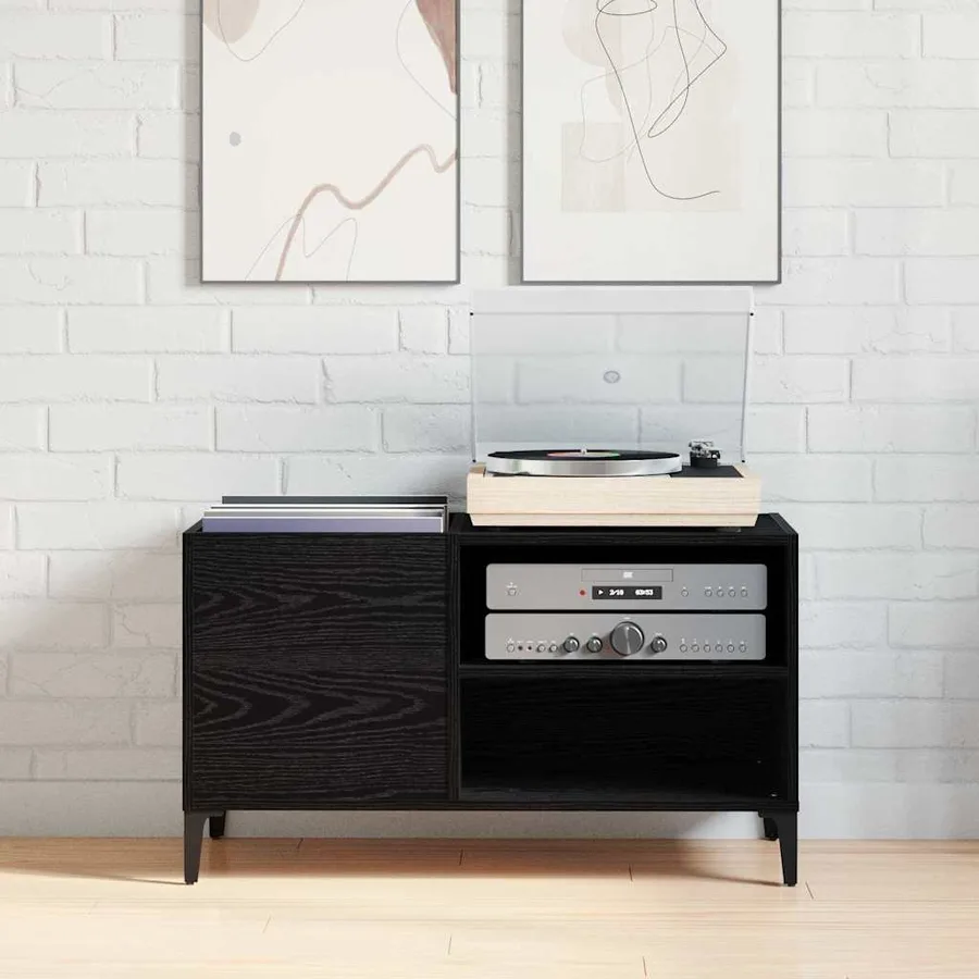 Meuble à vinyles Chêne noir 84,5 x 38 x 48 cm Bois d'ingénierie - 4