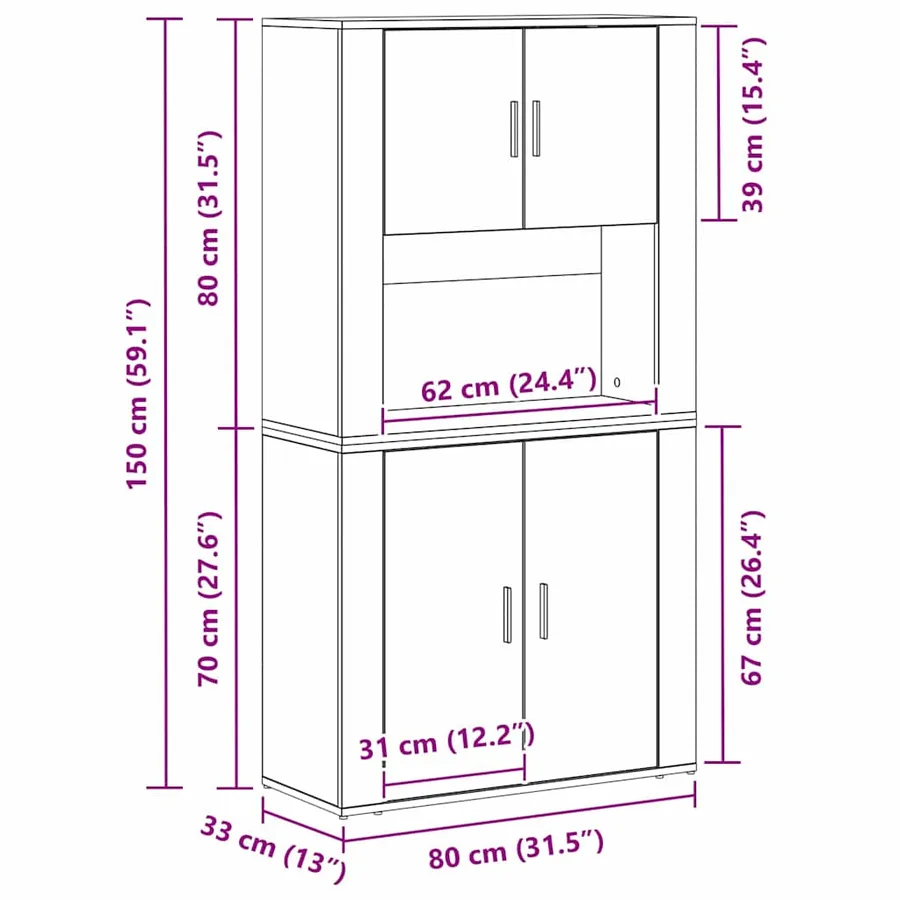 Haut Armoire Chêne noir 80 x 33 x 150 cm Bois d'ingénierie - 14