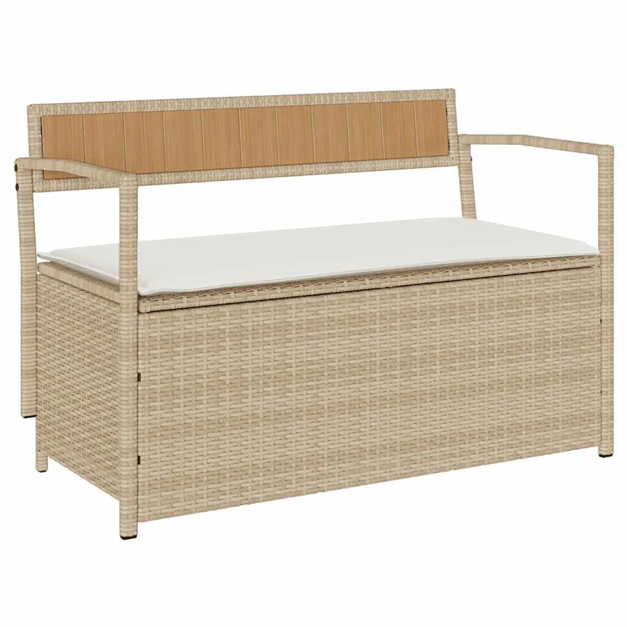Banc de rangement de jardin avec coussin beige résine tressée - 2