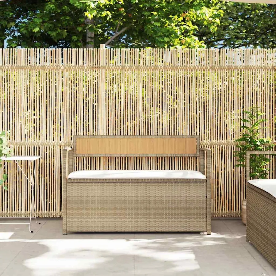Banc de rangement de jardin avec coussin beige résine tressée - 3