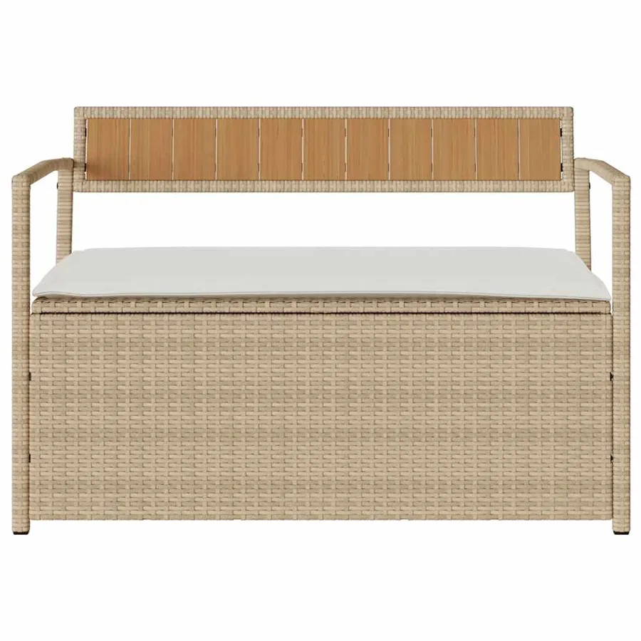 Banc de rangement de jardin avec coussin beige résine tressée - 4