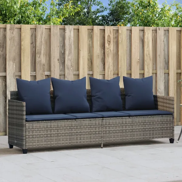 Chaise longue avec coussins gris résine tressée