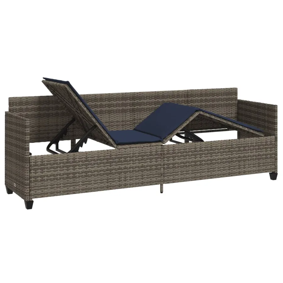Chaise longue avec coussins gris résine tressée - 4