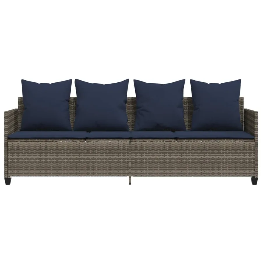Chaise longue avec coussins gris résine tressée - 5