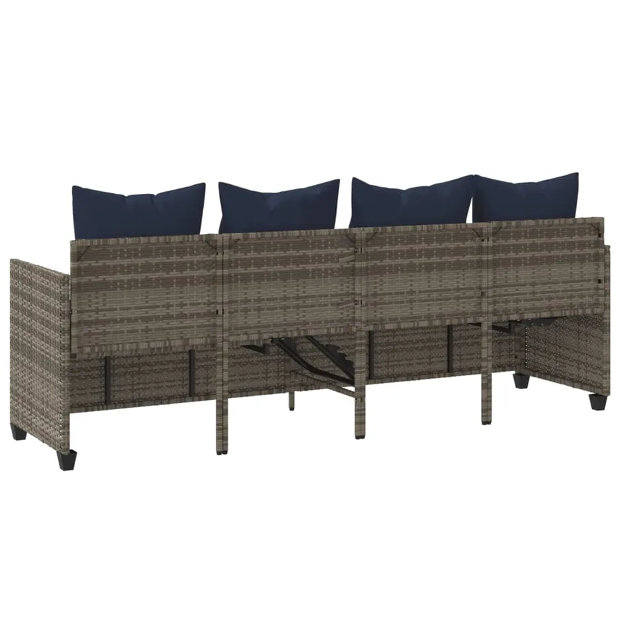 Chaise longue avec coussins gris résine tressée - 7